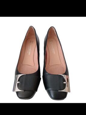 Naturalizer Women's Black Leather Shoes Comfort Block Heels Sz 4.5 Buckle